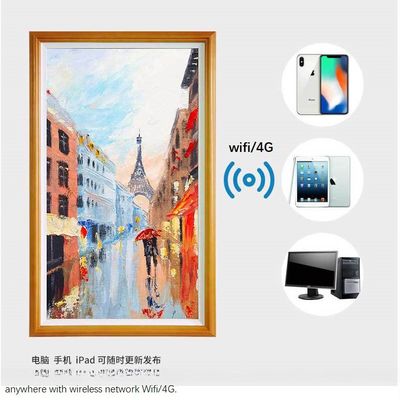 UHD 55" inch gallery Wood frame LCD LED Advertising photo picture display WIFI Android monitor for digital art NFT