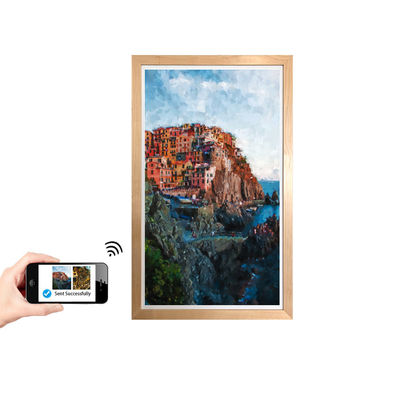 UHD 65" inch Large LCD LED digital video photo frame with Wood frame for NFT advertising display with wooden frame monitor