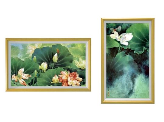 UHD 65" inch Large LCD LED digital video photo frame with Wood frame for NFT advertising display with wooden frame monitor